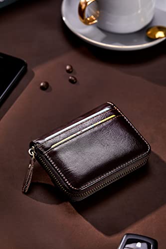 Image of Vintage Full Top Grain Leather Wallet RFID Blocking Multi Card Case with Zipper Pocket Card Holder for Men Women Gift Box