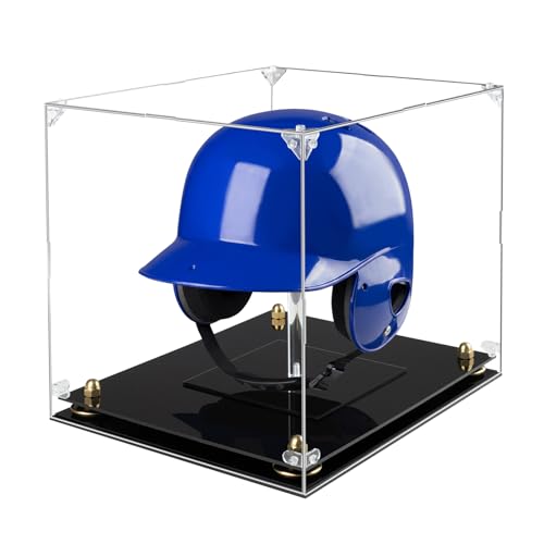Baseball Batting Helmet Display Case - Acrylic Helmet Showcase with Riser Stand - UV Protection Souvenirs and Collectibles Box