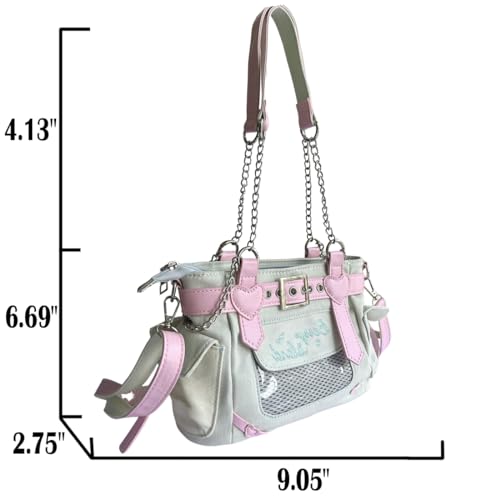 Y2K Harajuku Kawaii Goth Casual Style Denim Cute Heart and Pink Belt Decor Adjustable Cross-body Shoulder Bag2
