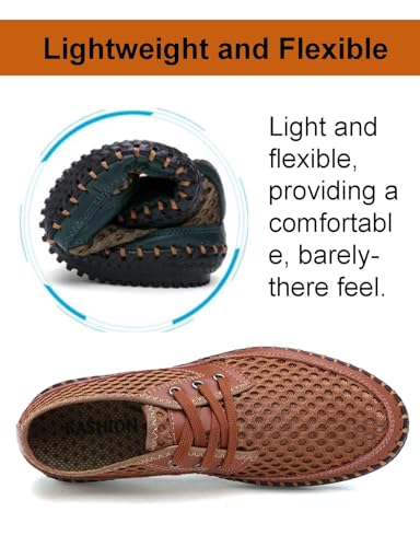 Mens Mesh Breathable Loafers Summer Casual Walking Shoes Lightweight Slip-On Honeycomb Hiking Boat Shoes Lace Up3