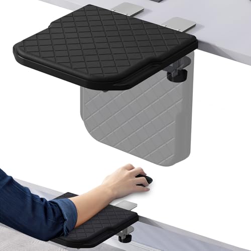 Arm Rest for Desk, 90°Foldable Computer Wrist Rest Shelf with Sponge Padding, Clamp on Arm Support, Ergonomic Sturdy Desk Extender for Office & Home, Durable & Easy to Install (Black)