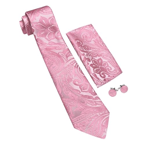 Image of Barry.Wang Men Tie Set Paisley Silk Necktie Pocket Square Cufflinks Formal Wedding Business Party