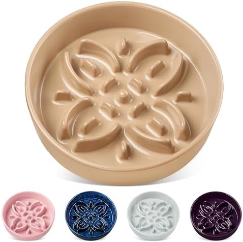 Hundenapf Keramik, vancasso antischlingnapf Hunde Keramik, Puzzle-Hundenäpfe mit Blumenlabyrinth, rutschfeste Fressnäpfe für mittelgroße Hunderassen, 1,5 Tassen, braun