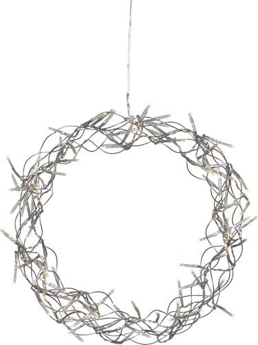 Star trading curly led wreath window light christmas white warm made of wire and plastic in silver trasparente with cable diameter 30 cm