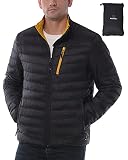 33,000ft Herren Steppjacke Leichte Übergangsjacke in Daunenjacken-Optik Winterjacke für Männer Gefüttert mit Taschen Packbar für Freizeit Wandern Reisen Lightweight Puffer Jacket Schwarz L