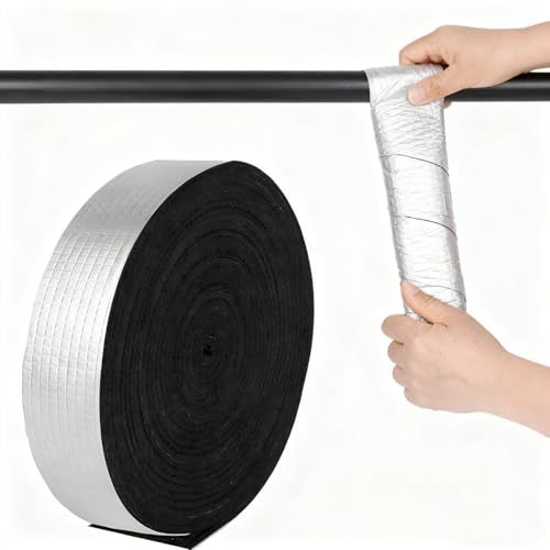 2.4" x 32.8 Ft Self-Adhesive Pipe Insulation Wrap - Foam & Foil Insulation Tape for Hot/Cold Water Pipes, Outdoor Winter Freeze Protection (1 Roll)