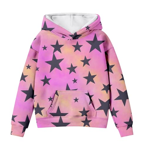 Cute Y2K Hoodies for Girls Star Graphic Oversized Long Sleeve Sweatshirts Kids Fall Winter Pullover (A-Pink, 5-6 Years)
