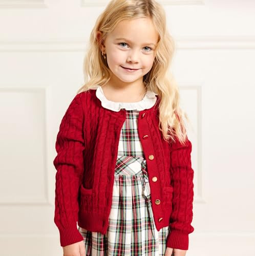 Image of Hope & Henry Girls' Long Sleeve Fancy Cardigan Sweater with Stripe Trim