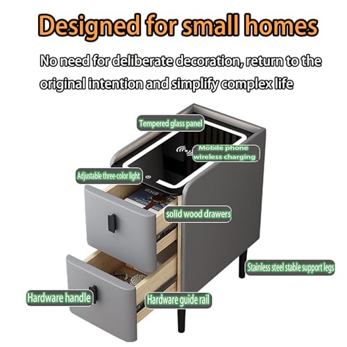 Holzbett Tisch mit Bluetooth Audio und Ladestation Smart Design mit zwei Schubladen Dunkel Grau Finish Multifunktional und stilvoll 25cm breit