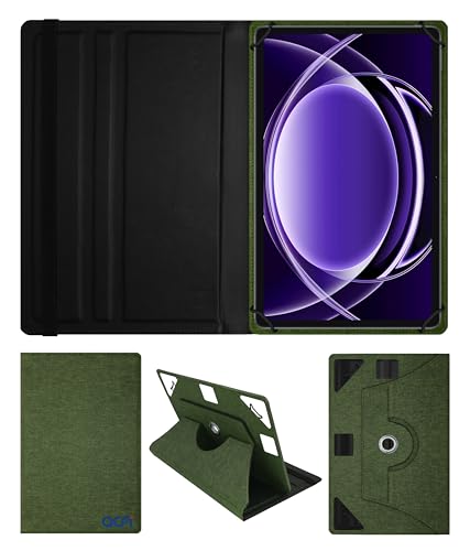 Image of ACM Rotating Nylon Case Cover Viewing Stand Compatible with Brave Ark 12.95 inch Tablet Front & Back Cover Green