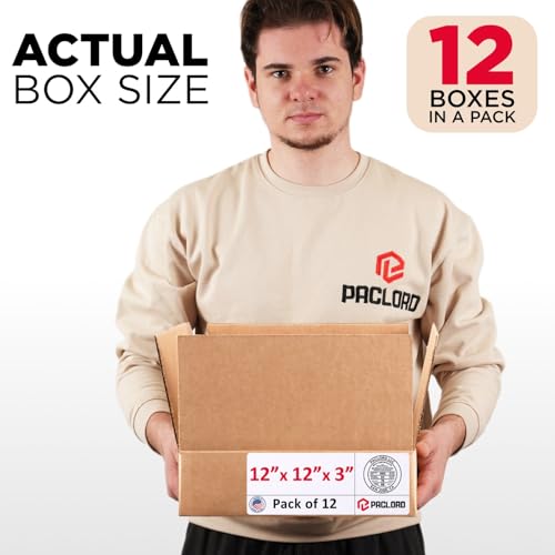 Image of Flat Cardboard Boxes 12 inchL x 12 inchW x 3 inchH (Pack of 12) - USA-Made Packing Boxes for Moving, Shipping, or Storage - USPS, UPS, FedEx Approved - Professional Packing Supplies for Moving