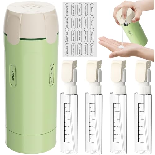 4 in 1 Travel Dispenser Bottle Portable Travel Bottles for Toiletries Travel Size Shampoo and Conditioner Bottles Compact No-Spill Toiletry Containers for Travel & Business Trips