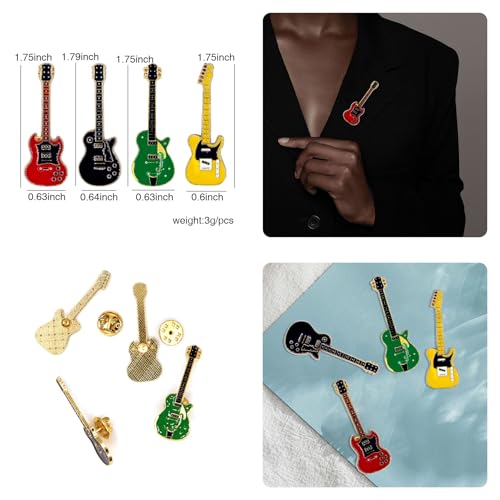 Image of 4Pcs Pretty Gold Enamel Guitar Brooches Pins Elegant Shining Music Violin Notes Brooch Novelty Funny Rock Pins Fashion Jewelry Brooches Accessories for Women Men