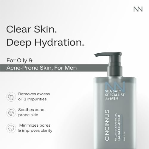 Image of Cincinnus Oil Control & Moisturizing Facial Cleanser for Men | Deep Cleansing Face Wash with Sea Salt, Centella & Salicylic Acid | Controls Excess Oil | for Oily & Acne-Prone Skin | 210ml
