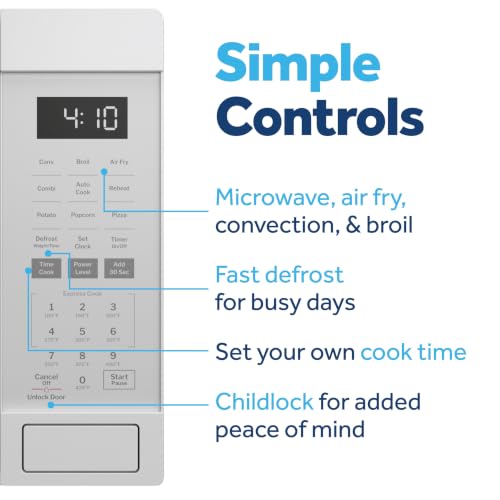 Image of GE 4-in-1 Air Fry Countertop Microwave Oven, 1050 Watt, 1.0 Cu. Ft., White | Combines Microwave, Air Fry, Convection, and Broil, One-Touch Controls, Child Lock Technology, 4 Convenience Cook Settings
