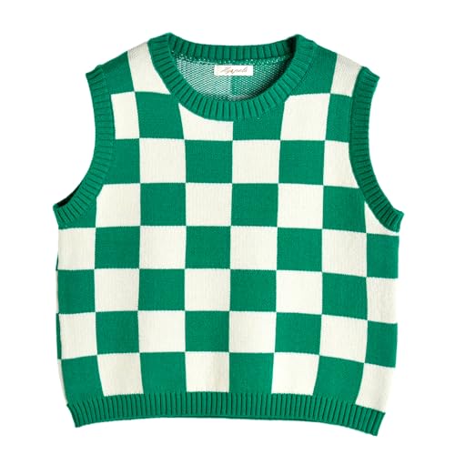 Image of Women's Sweater Vest,Y2K Sleeveless Pattern Preppy Style Knitted Crop Tank Top for Girl