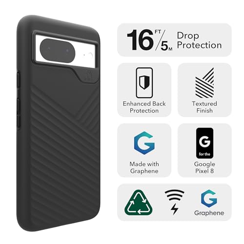 ZAGG Denali Google Pixel 8 Case- Ultra-Durable with Graphene Fortification, 16ft Drop Resistance, Dual Layer Armor, 100% Recycled Content, Wireless Charging Compatible Phone Case, Black