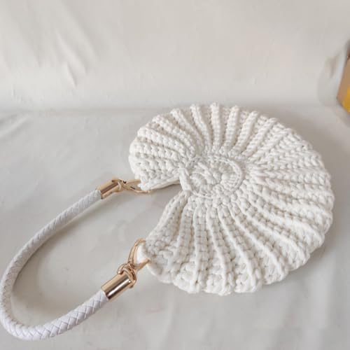 Handmade Crochet Seashell Purse with Pearl Chain Summer Woven Handbag Small Shell Crossbody Beach Bag3