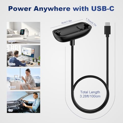 Image of ZORBES USB Charging Cable for Fitbit Inspire 3 Health & Fitness Tracker, 3.3ft PVC Charger Cord with 5W USB C to Magnetic Dual-Pin for Fitbit Inspire 3