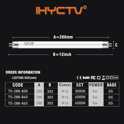 IHYCTV F8T5 12 Inch Plug & Play LED Tube, Daylight 6500K T5 LED Lamp Directly Relamp & Replace 8W Fluorescent Bulbs F8T5/DL, Without Rewiring or Modification, EVG Ballast Required, Pack of 5 by IHYCTV - Used condition - Image 3
