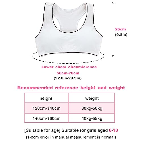 4 Pack Teen Girls Sports Bra Elastic Wide Strap Padded Girls Training Bra Seamless Crop Tops Stretch Underwear for 7-16 Years Black2