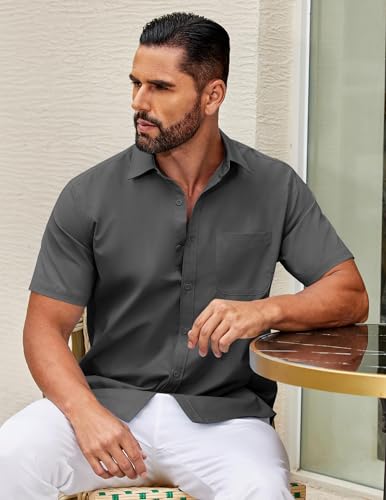 Image of COOFANDY Mens Short Sleeve Casual Button Down Shirts Summer Untucked Dress Shirts with Pocket