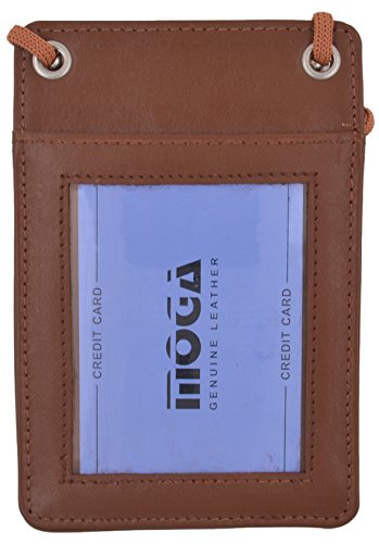 Moga Genuine Leather Credit Card Holder Neck-Holder Business ID Badge Neck Strap (Tan)2