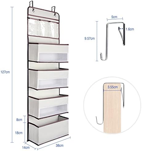 NesTidy Over The Door Organizer Storage, Wall Mount Hanging Organizer with 4 Large Capacity Pocket Organizers and 3 Small Pockets for Baby Essentials, Toys, Cosmetics, and Sundries (Beige, 1 Pack)
