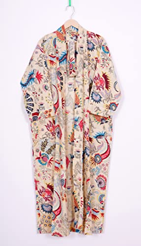 Image of Pure 100% Cotton Robe For Womens Bathrobe Dressing Gown Long sleepwear Free Size Kimono