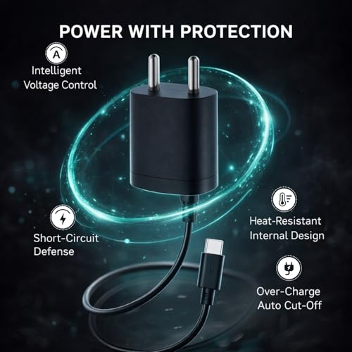 Image of Universal 5V 500mAh Mobile Charger for Keypad Phones - Compatible with Nokia HMD, Samsung, Intex, Lava, Jio Bharat, Feature Phones, Basic Handsets, Micro USB- Black (Type- C Cable)
