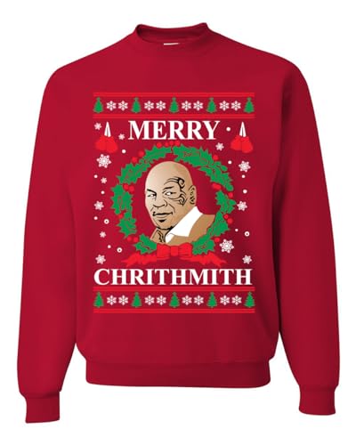 Wild Bobby Merry Chrithmith Ugly Christmas Sweater Unisex Crewneck Graphic Sweatshirt, Red, X-Large