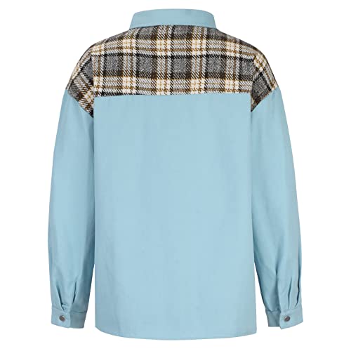 Amikadom Jaqueta feminina outono inverno manga longa denim gráfico xadrez vaqueira jaquetas Shacket