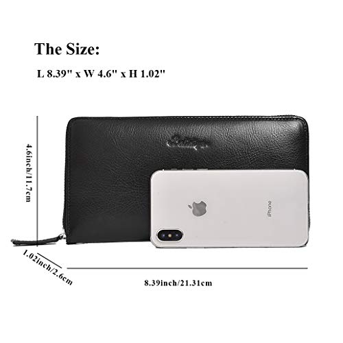 BALIDIYA Men Clutch Purse Genuine Leather Wallets Wristlet Slim Bags Card Holder Organizer Handbags, Black-22