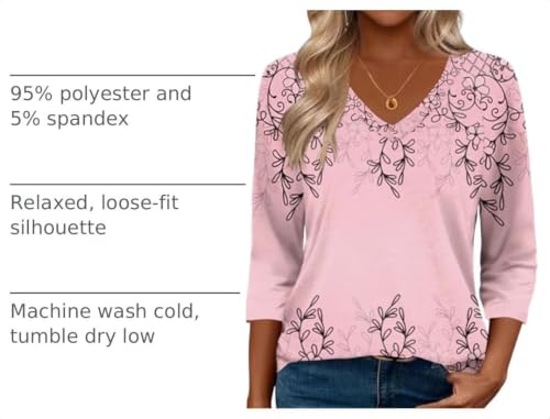 Image of Zeagoo 3 /4 Length Sleeve Womens Tops Casual V Neck Shirts Soft Basic Tees
