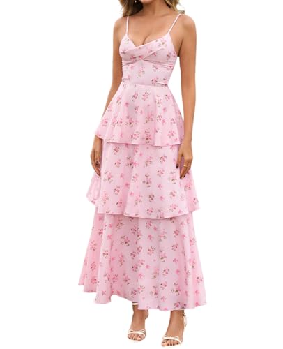 XinFSh Women's Summer Floral Wedding Guest Maxi Dress Flowy Tiered