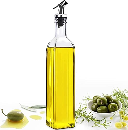 Image of 2 Pc Clear Glass Oil Bottle with Silicon Funnel, 500 ml Leak Proof Oil & Vinegar Cruet Dispenser Bottle