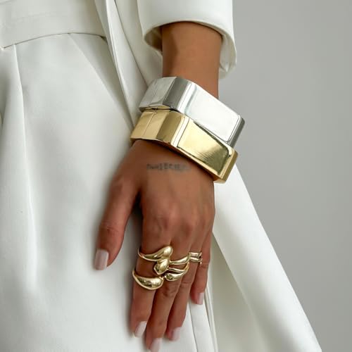Chunky Silver Bangles for Women Non Tarnish Bracelets Simple Square Wide Cuff Bangle Trendy Jewelry for Women3