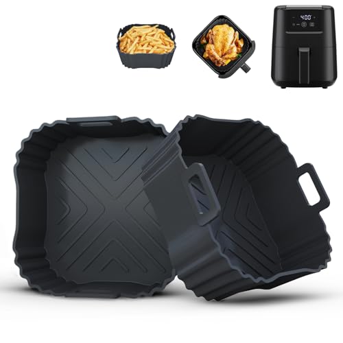 Image of 2 Pack Silicone Air Fryer Liners for CHEFMAN 2 Qt, Square Reusable Non-Stick Liners for COSORI 2.1 Quart, Instant Pot Vortex 2QT Mini Air Fryer, Easy Clean & Dishwasher Safe