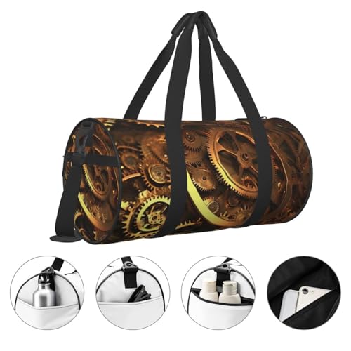 Travel Duffle Bag Weekender Bags for Men Women with Shoe Compartment Large Capacity Weekender Overnight Bag Cool Steampunk Gears Carry On Tote Bags Sport Gym Bag for Travel Yoga, Black, One Size3