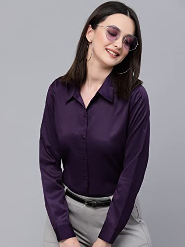 Image of Style Quotient Women Olive Satin Regular Formal Shirt