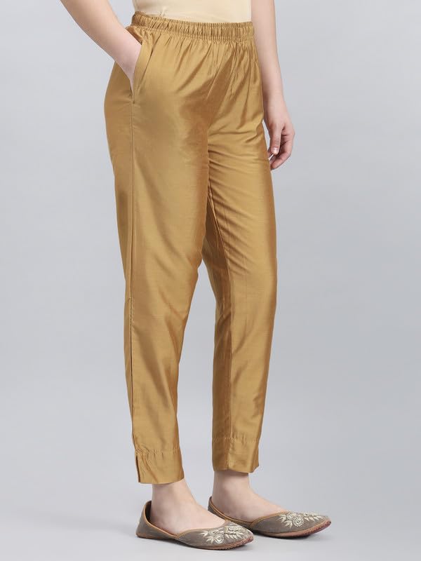 Image of GO COLORS Modal Spandex Metallic Pants Festive Full Length for Women| Lightweight, Mid Rise, Side Pockets