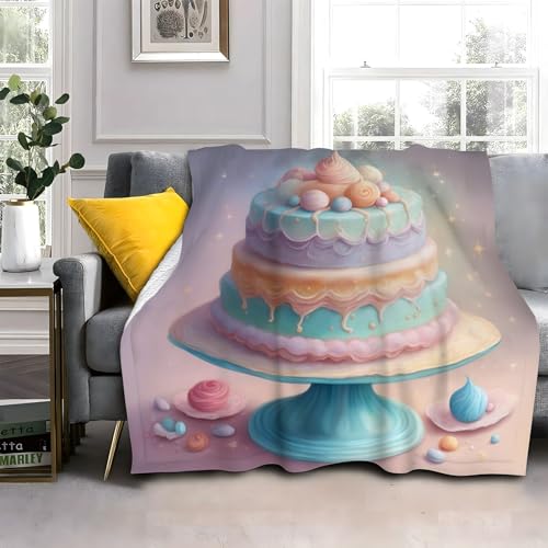Plaid polaire gâteau bleu violet 130x150cm couverture imprimée 3D - 2