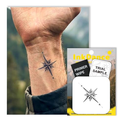 InkDance Semi-Permanent Tattoo, Guiding North Star, Long Lasting Temporary Tattoos, Waterproof Plant-Based Ink, Lasts 1-2 Weeks, Color Develops in 24 Hours MNF189