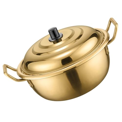 BESPORTBLE Olla para Ramen Coreana Acero Inoxidable con Tapa y Doble Asa Antidesbordamiento para Cocinar Fideos Sopas y Salsas Cocina Hogar