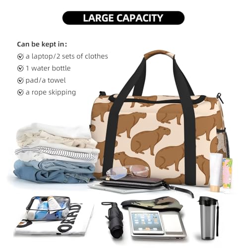Duffle Bag for Travel, Brown Capybara Weekender Overnight Duffel Bag, Carry On Bag Gym Bag for Women Men, Personal Item Travel Bag4