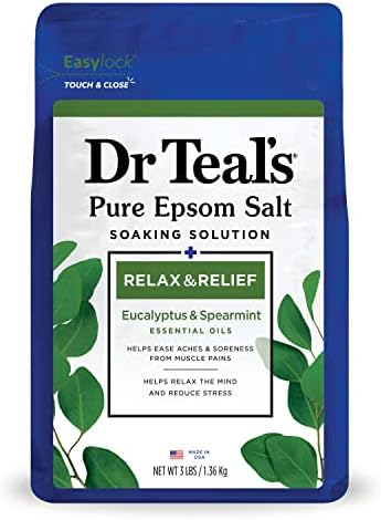 Dr Teal's Pure Epsom Salt Soak, Relax & Relief with Eucalyptus & Spearmint, 3lbs