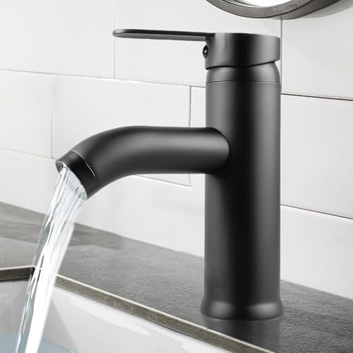 Rubinetto Bagno Lavabo, Acciaio Inox Miscelatore Lavabo, Nero Rubinetto Bagno Lavabo Alto, Monocomando Rubinetto Bagno, Rubinetto Lavandino Bagno per Acqua Fredda e Calda, Rubinetto Con Due Flessibili
