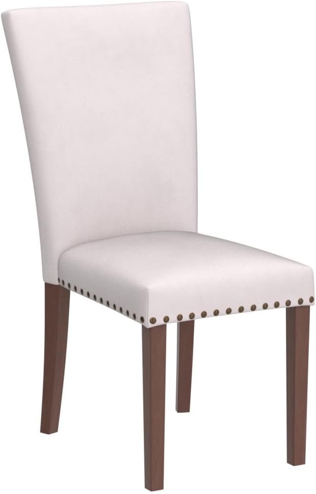 Beige Linen Upholstered Parsons Side Chair Set with Wood Legs