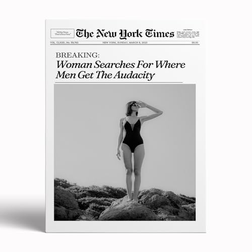 Trendy Newspaper Wall Art,Women Searches for Where Men Print, Black And White,Funny Girly Newspaper Print, Magazine Headline,Vintage Bar Cart,Girl College Dorm Apartment Decor16x24inch Framed Art