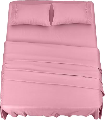 Image of Utopia Bedding 4-Piece Bed Sheet Set 150 x 200 cm, Pink - Polyester Microfibre, Oeko-Tex Certified, 1 Fitted Sheet 150 x 200 cm, 1 Flat Sheet 266 x 259 cm and 2 Pillowcases 50 x 75 cm